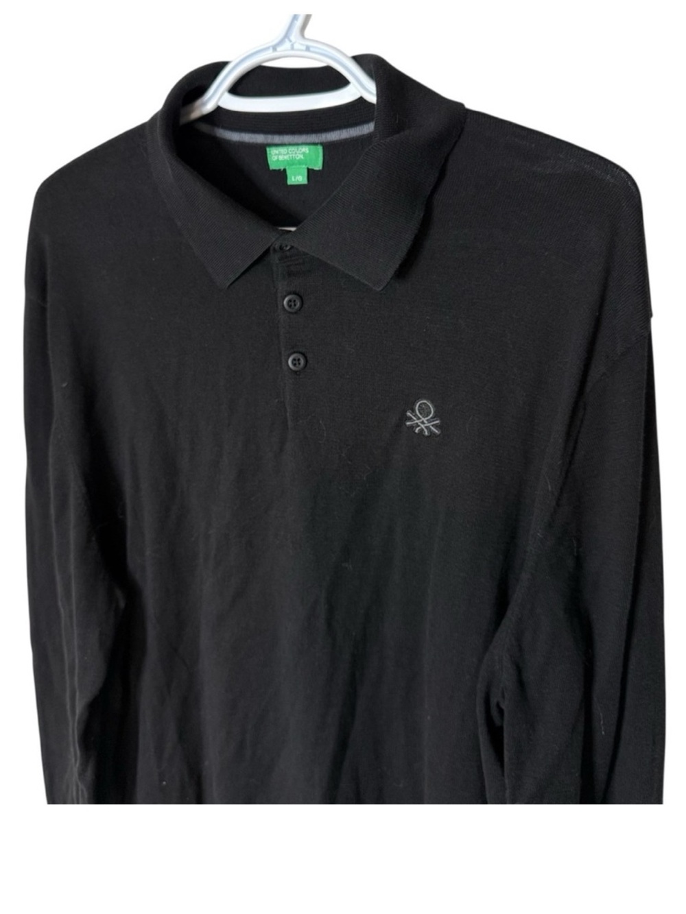 UNITED COLORS OF BENETTON Menโs Black Long Sleeve Polo Shirt Size Large